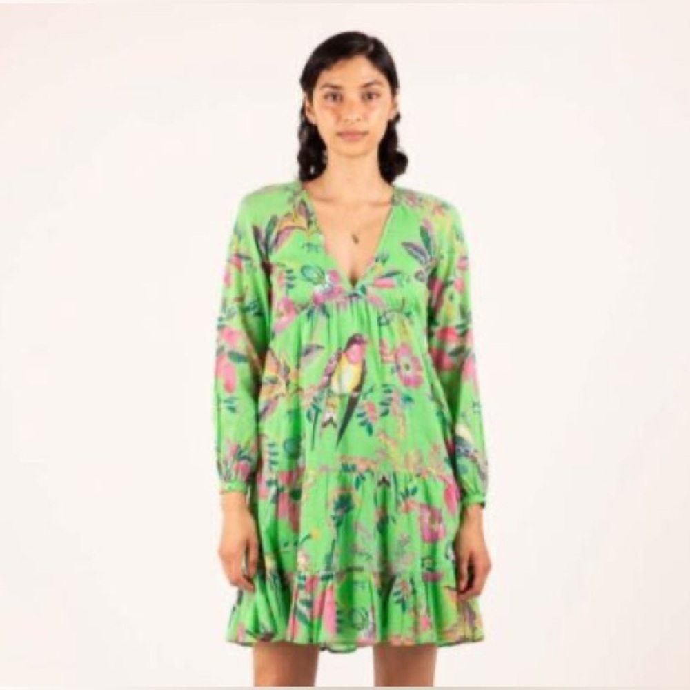 Banjanan green floral birds print dress size XS - Picture 2 of 12